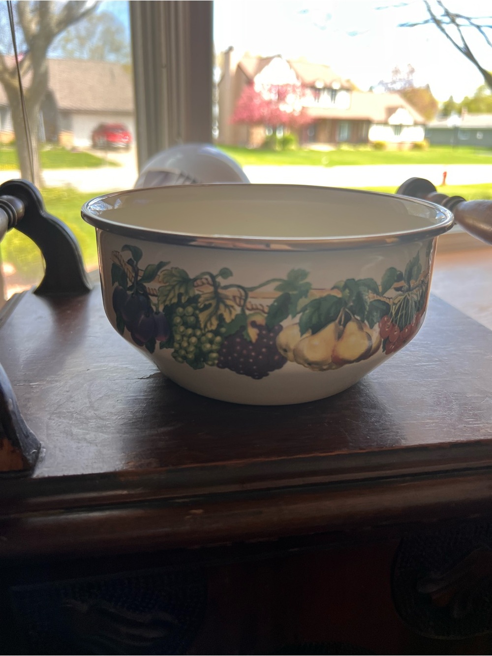 Set of 3 Vintage Fruit Motif Ceramic Bowl - Cream with Multicolor Fruit Border